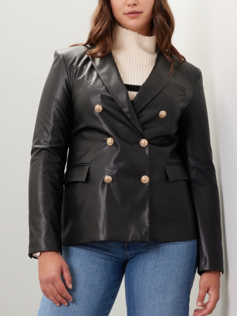 Derek Lam 10 Crosby x RTR Button Detail Blazer Black Faux Leather Size 14